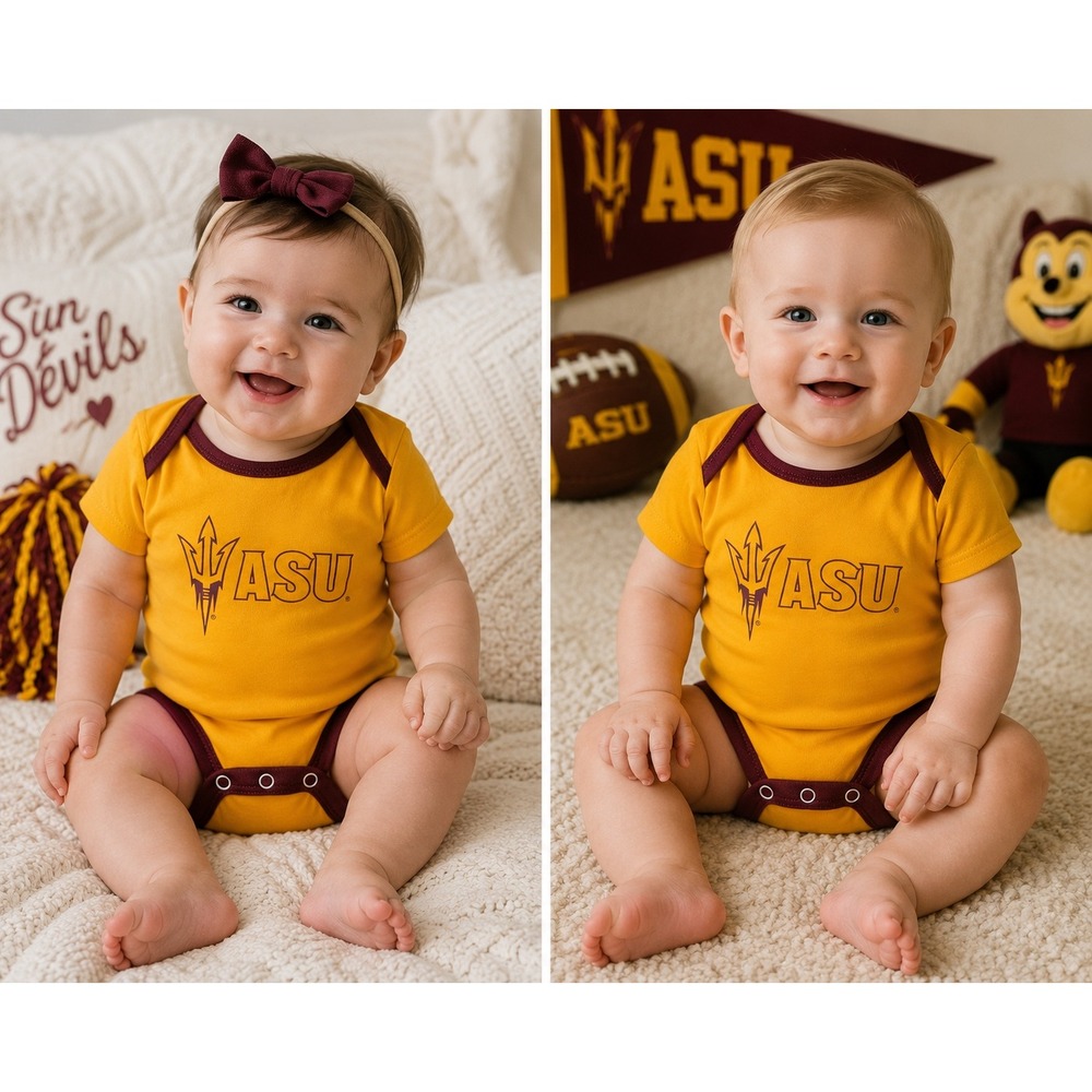 ASU Arizona State Sun Devils Infant Bodysuit 0-3M Gold Maroon NCAA Logo